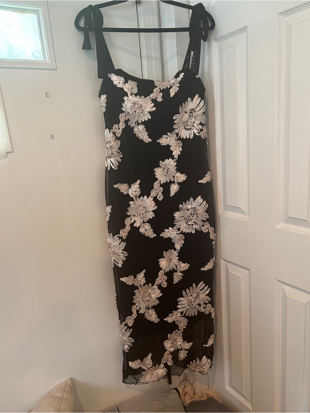 Black Floral Slip Dress with white Blossom Embroidery